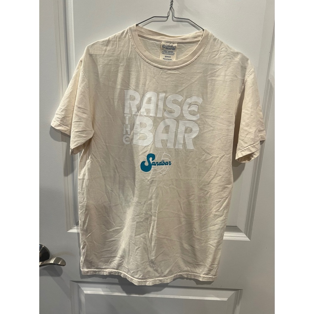 Comfort Wash Unisex T-Shirt Raise The Bar Graphic Beige Small
